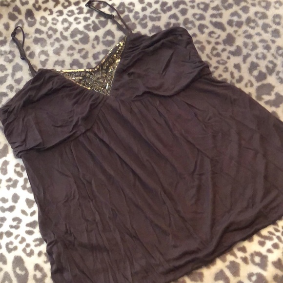 FINAL PRICE Motherhood Maternity Brown Sequin Mesh Cami Tank Top Rayon Medium - Picture 4 of 14